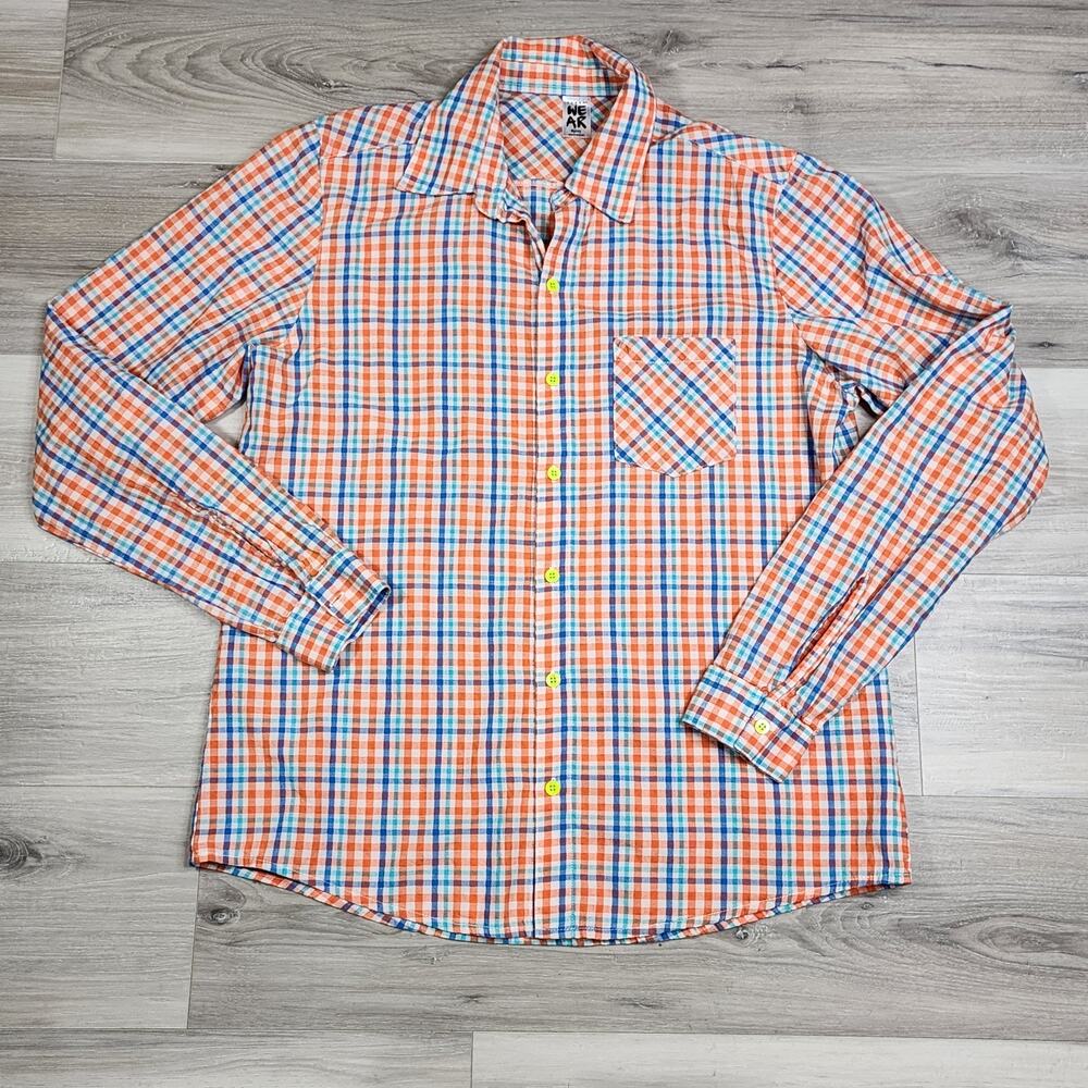 Zumba Shirt Women's Small Orange Plaid Button Up Long Sleeve